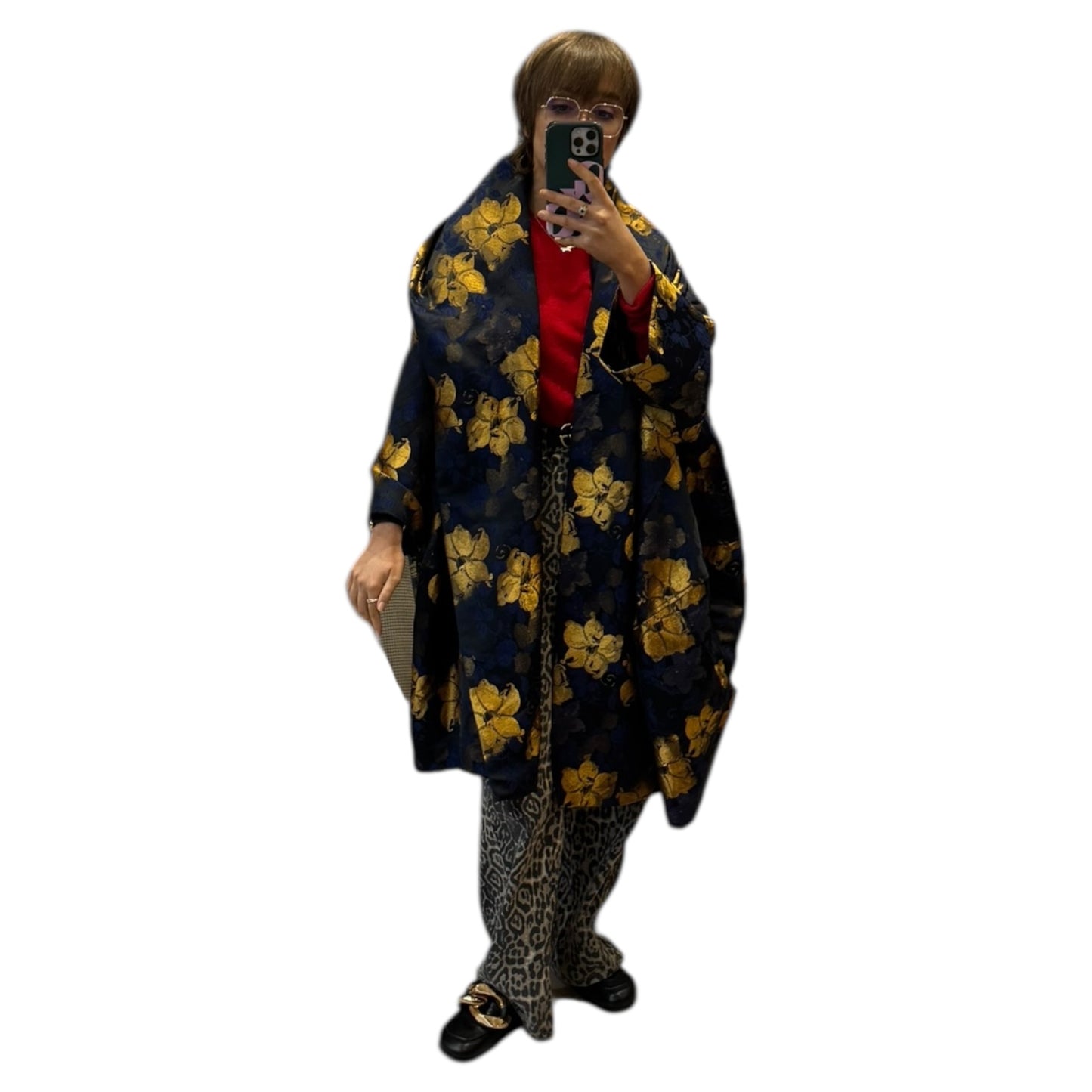 Alembika Exquisite Black Blue & Gold Flower Print Coat - One Size