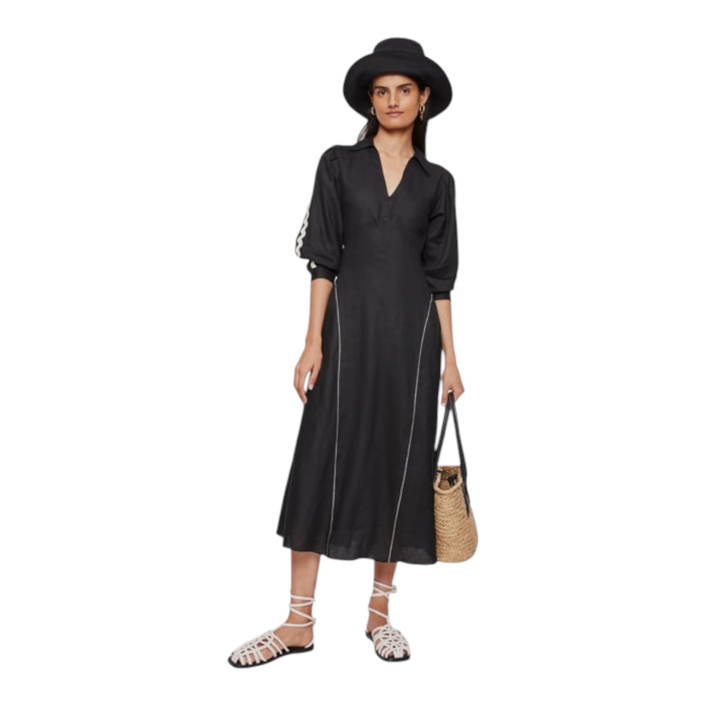 Jigsaw Black Linen Ric Rac Dress - 8 - NEW