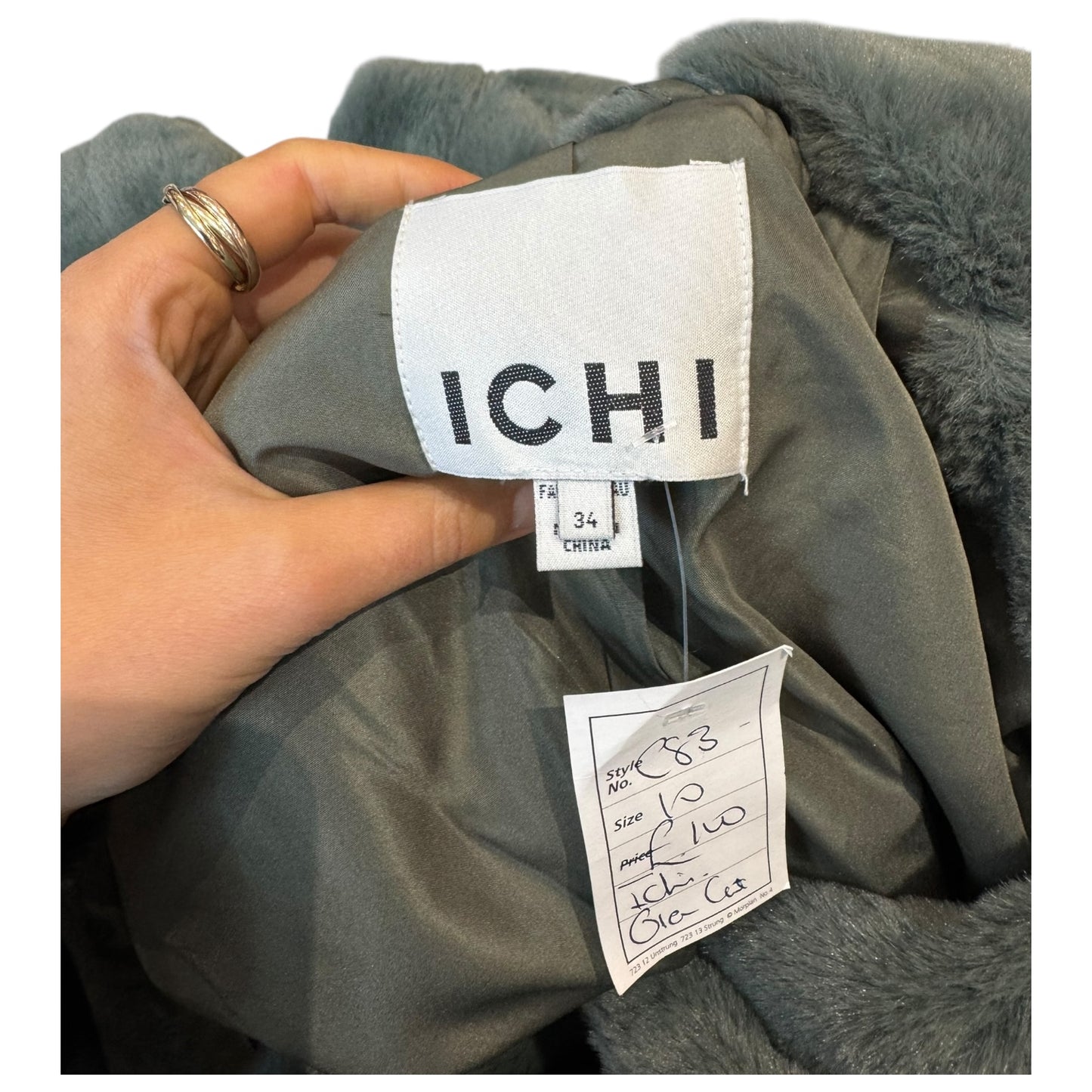 Ichi Sage Green Fluffy Coat - 10