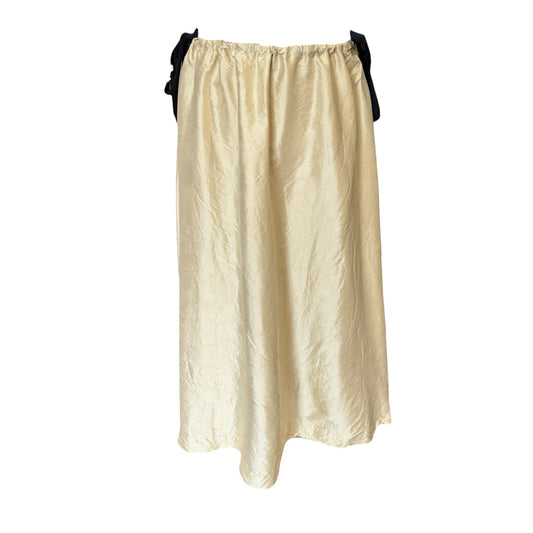 Cawley Cream Silk Midi Skirt with Navy Tie Waist - 10