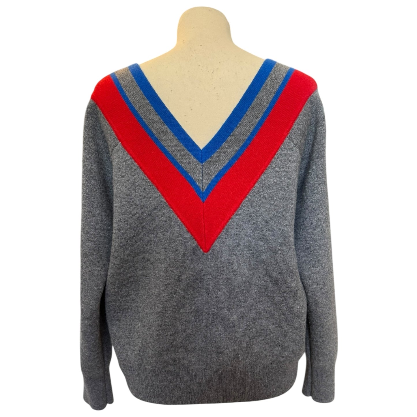 Sandro Grey Sweater with Red and Blue V Neck - 10/12