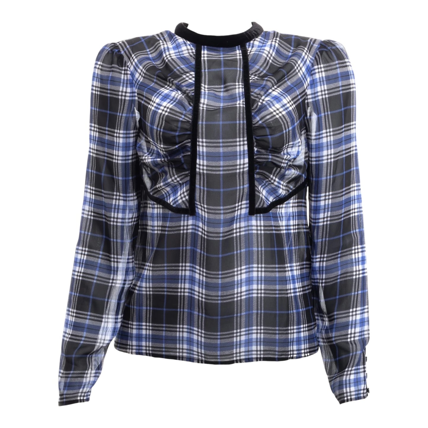 Maje Blue and Black Gingham Top - 10