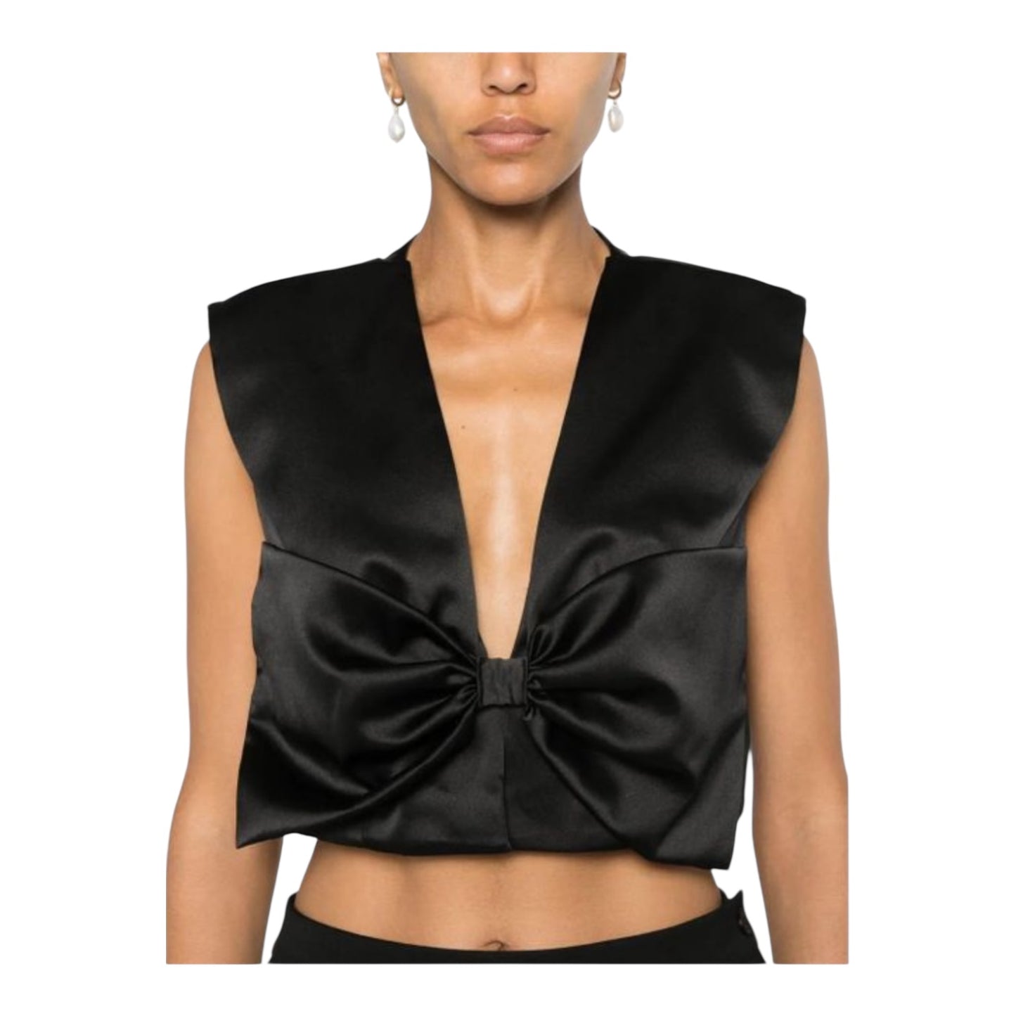 Sandro Black Satin Bow Crop Top - 10