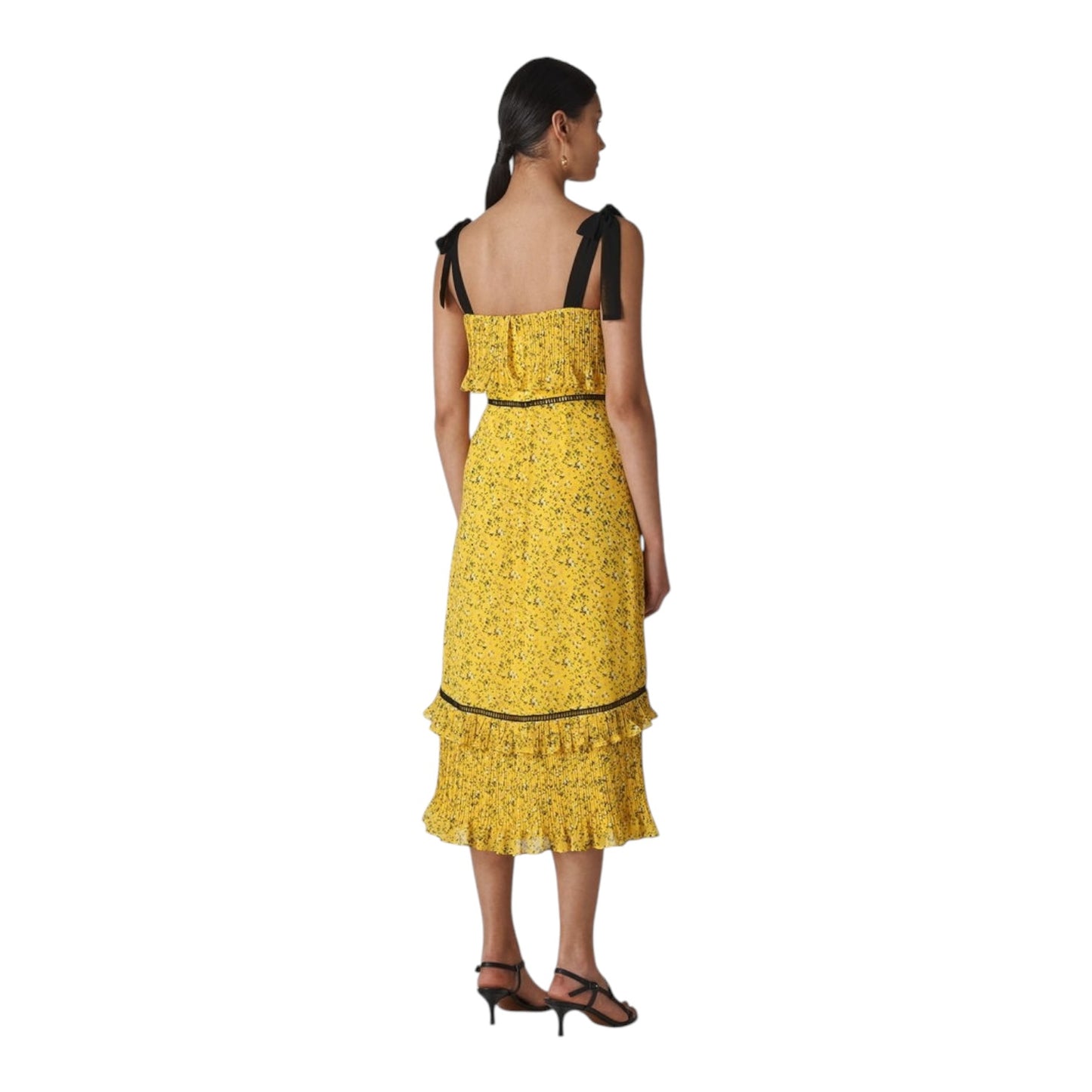 Whistles Yellow Ditsy Blossom Pleated Dress - 8