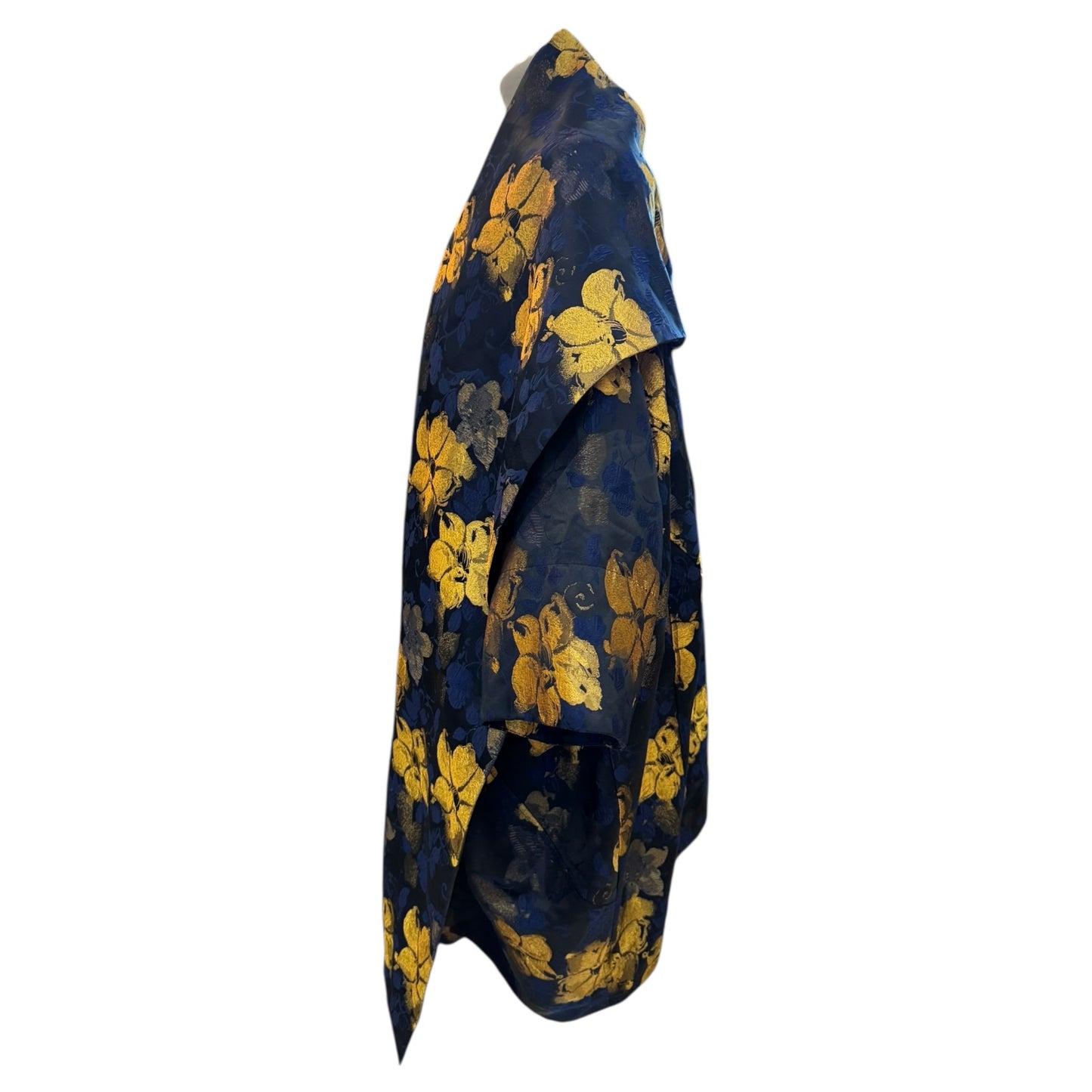 Alembika Exquisite Black Blue & Gold Flower Print Coat - One Size