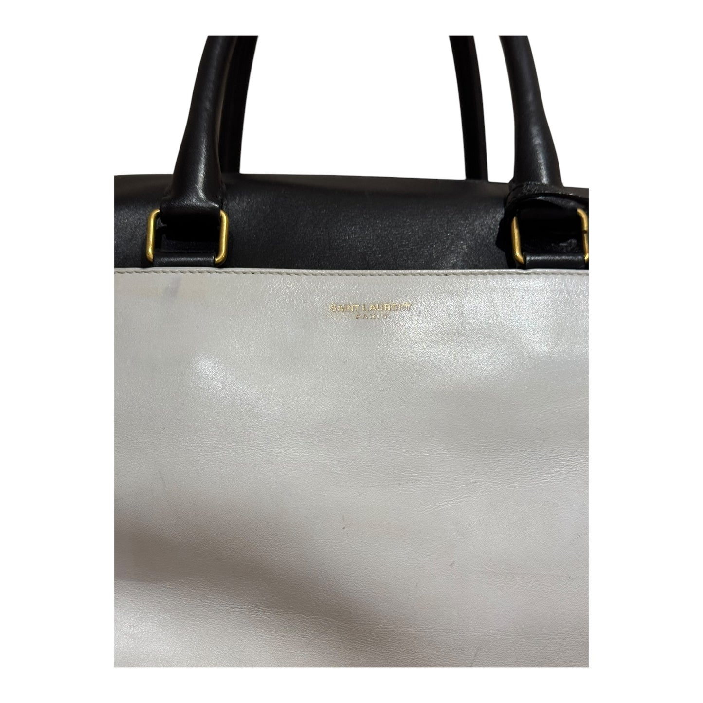 Yves Saint Laurent Black White Bicolor Calfskin Leather Duffle 6 Bag