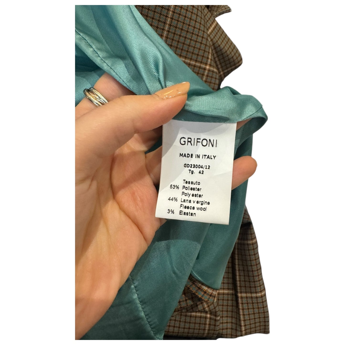 Grifoni Tan and Teal Check Flare Leg Suit - 10