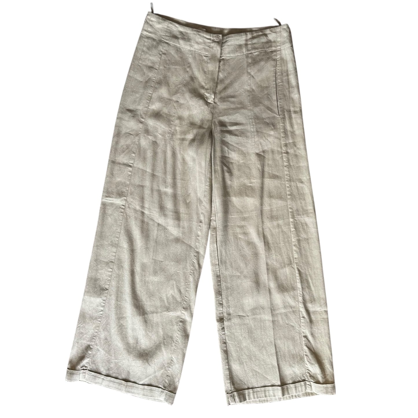 Annette Gortz Beige Linen and Cotton Wide Leg Trousers - 14