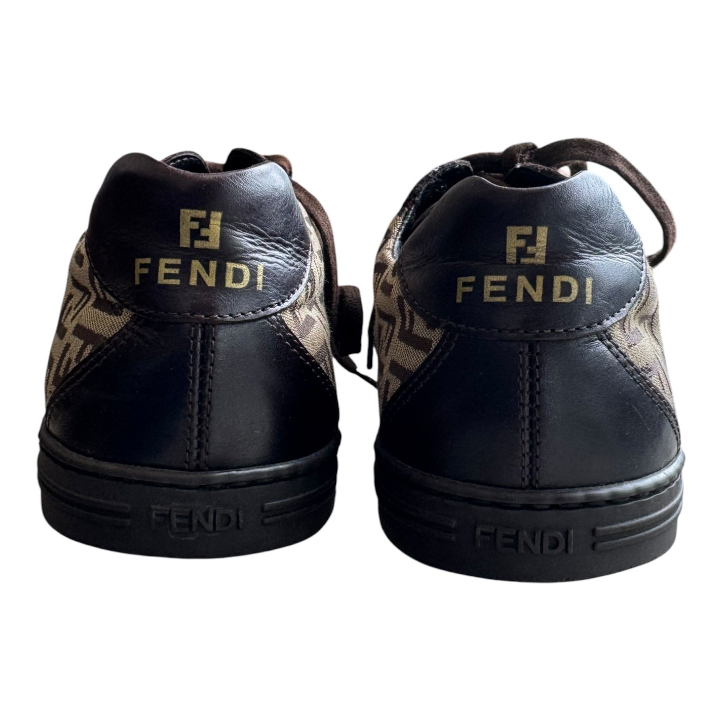 Fendi Brown Zucchino Canvas and Leather Trainers - 36/3