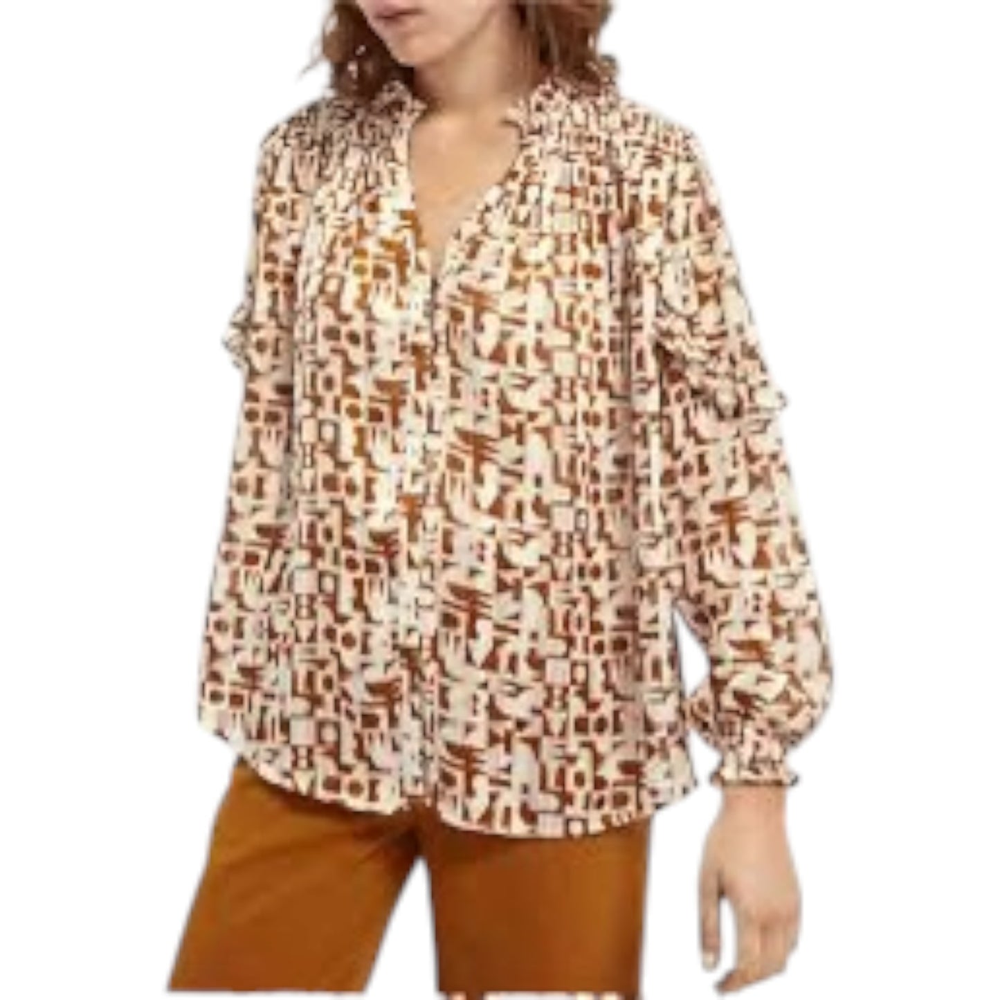 Scotch and Soda Tan Cream Patterned Blouse - 10/12