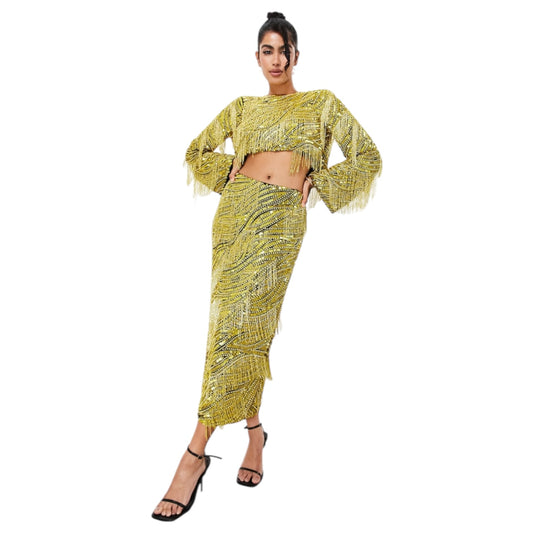 ASOS EDITION Yellow and Black Beaded Top and Skirt
