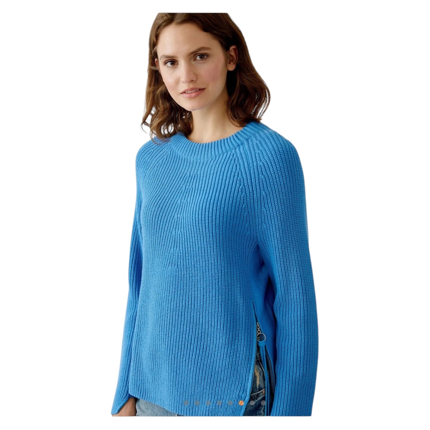 Oui Blue Cotton Rib Knit Sweater - 18