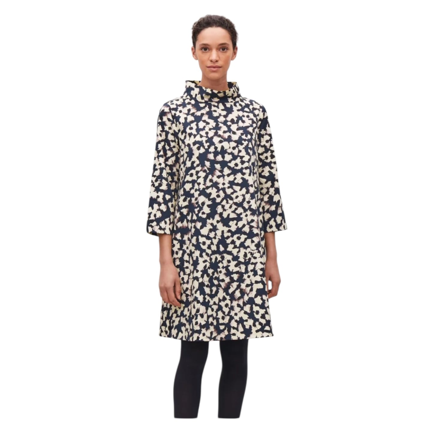 COS Navy Floral Stand Up Collar Dress - 16