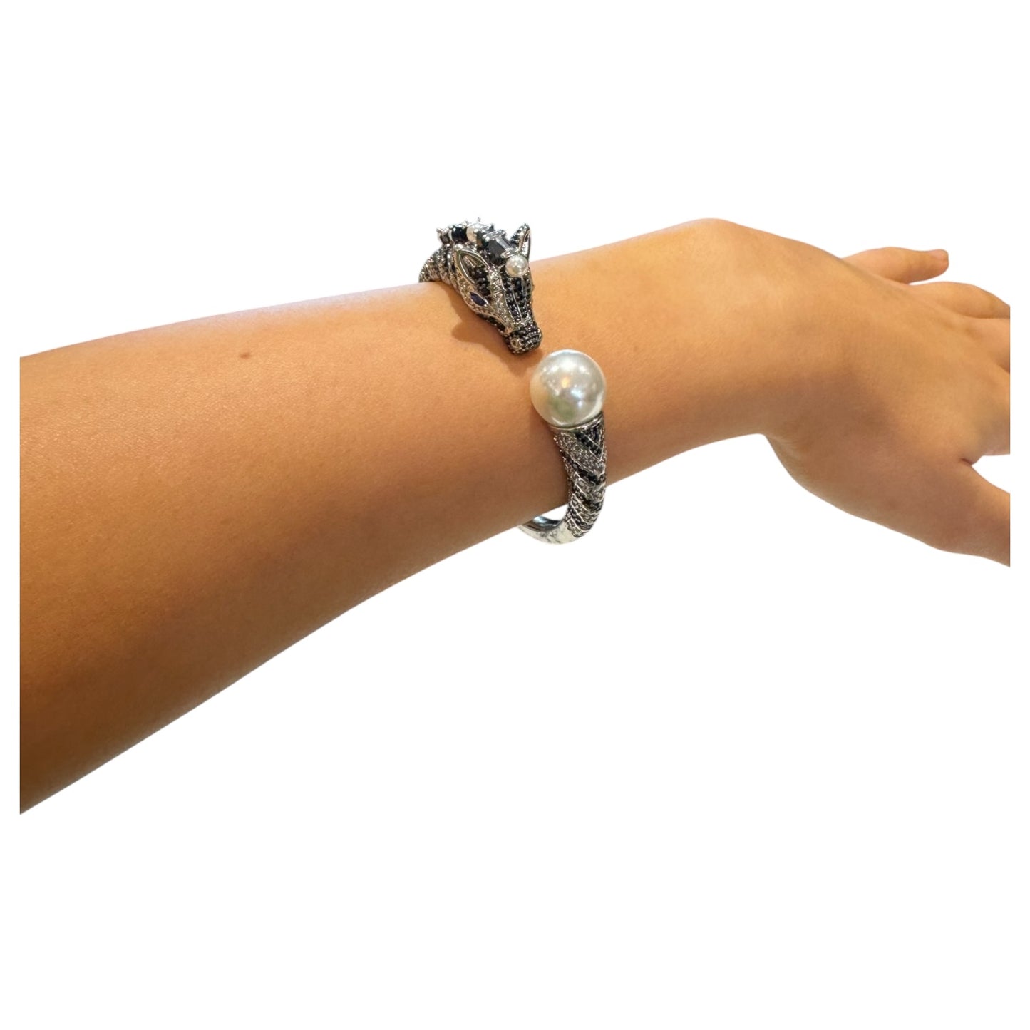 Kate Spade Earn Your Stripes Hinge Cuff Zebra Pearl Cubic Zirconia