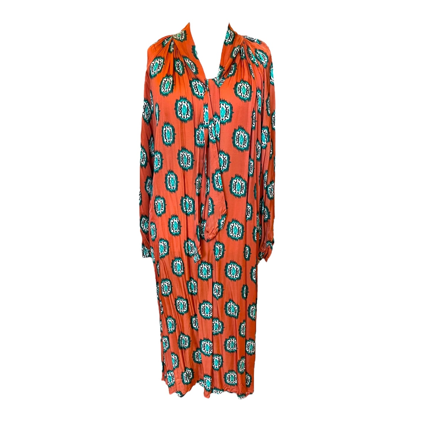 SensUniq Orange and Green Midi Dress - 12