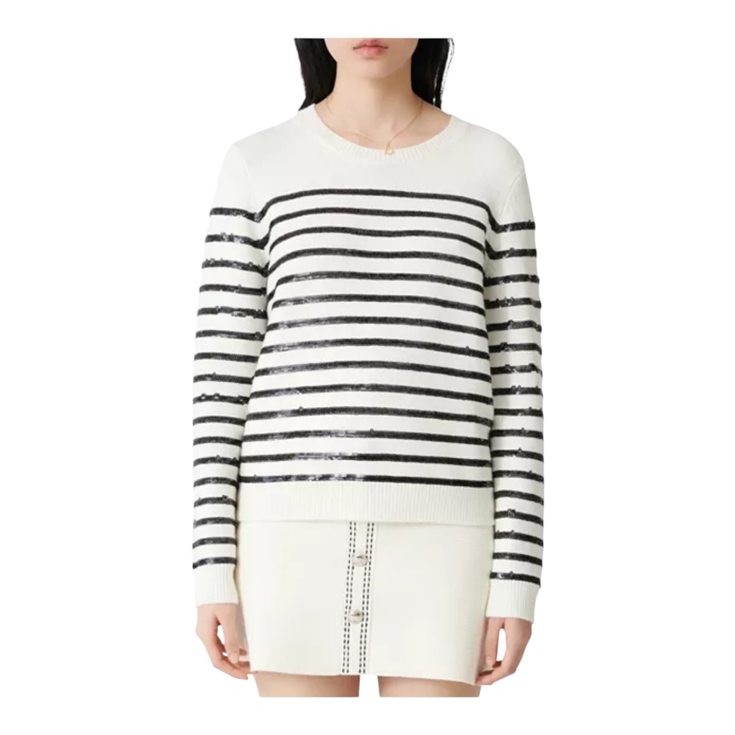 Maje White Jumper with Black Sequins  - 12/14/16