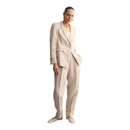 Jaeger Pure Linen Pleat Front Tapered Trousers - 8
