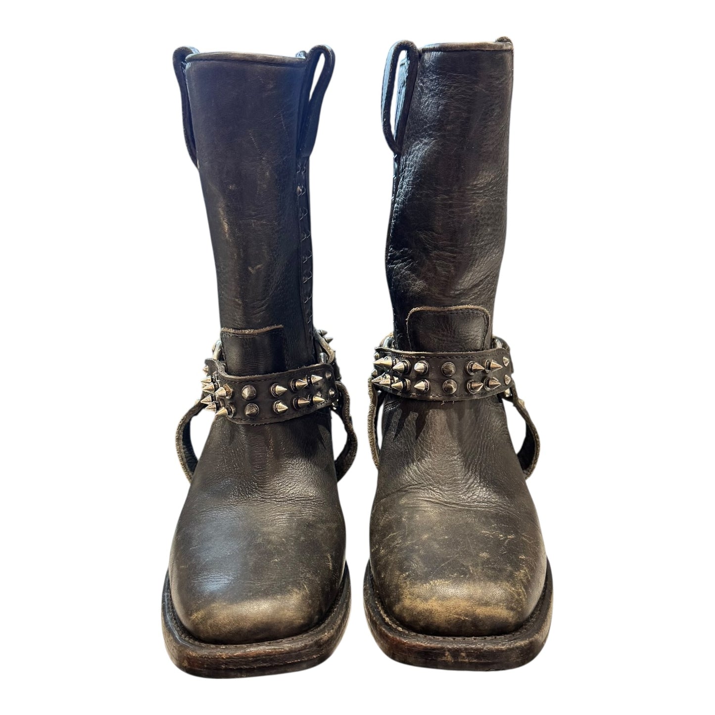 Ash Leather Mid-Calf Distressed Studded Boots - 37/4 - Worn Twice