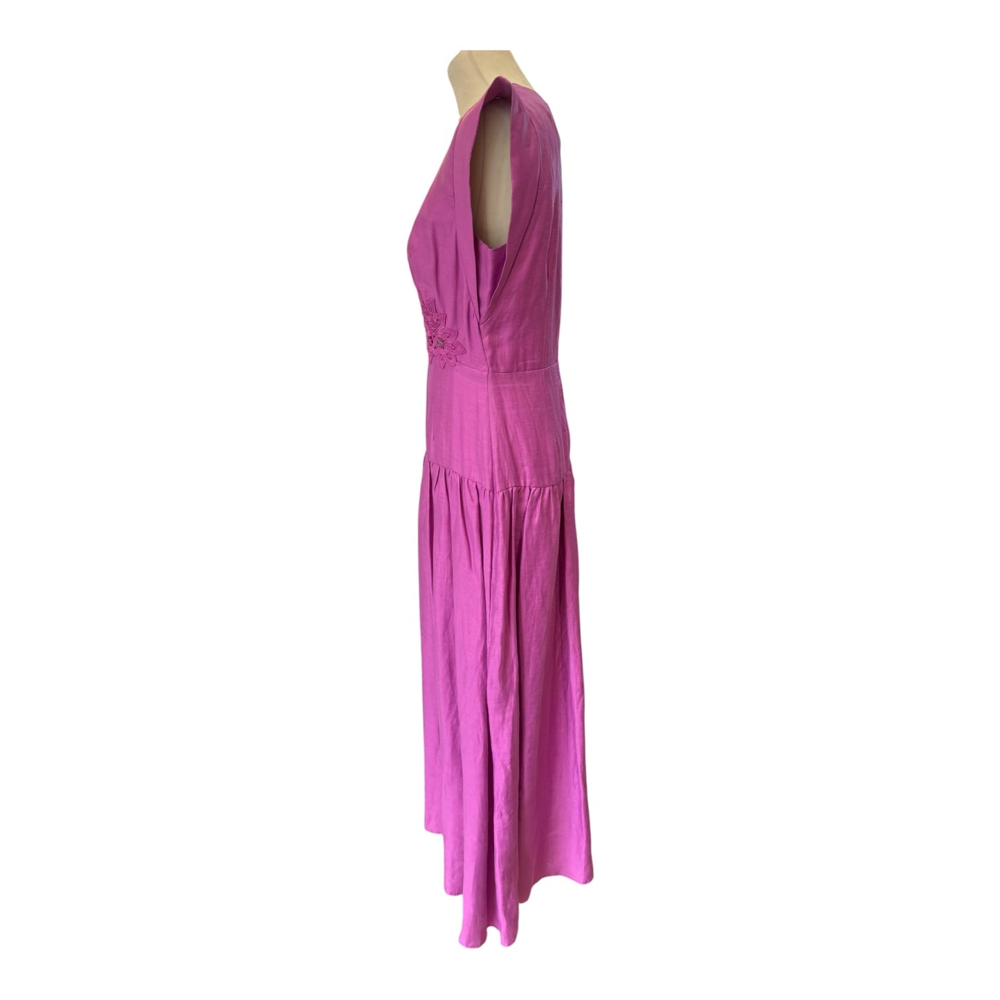 Kameya Pink Floral Embroidered Midi Dress - 10/12