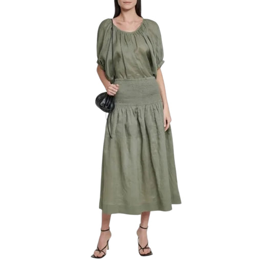 Joseph Senzo Smocked Ramie Midi Skirt - 8/10