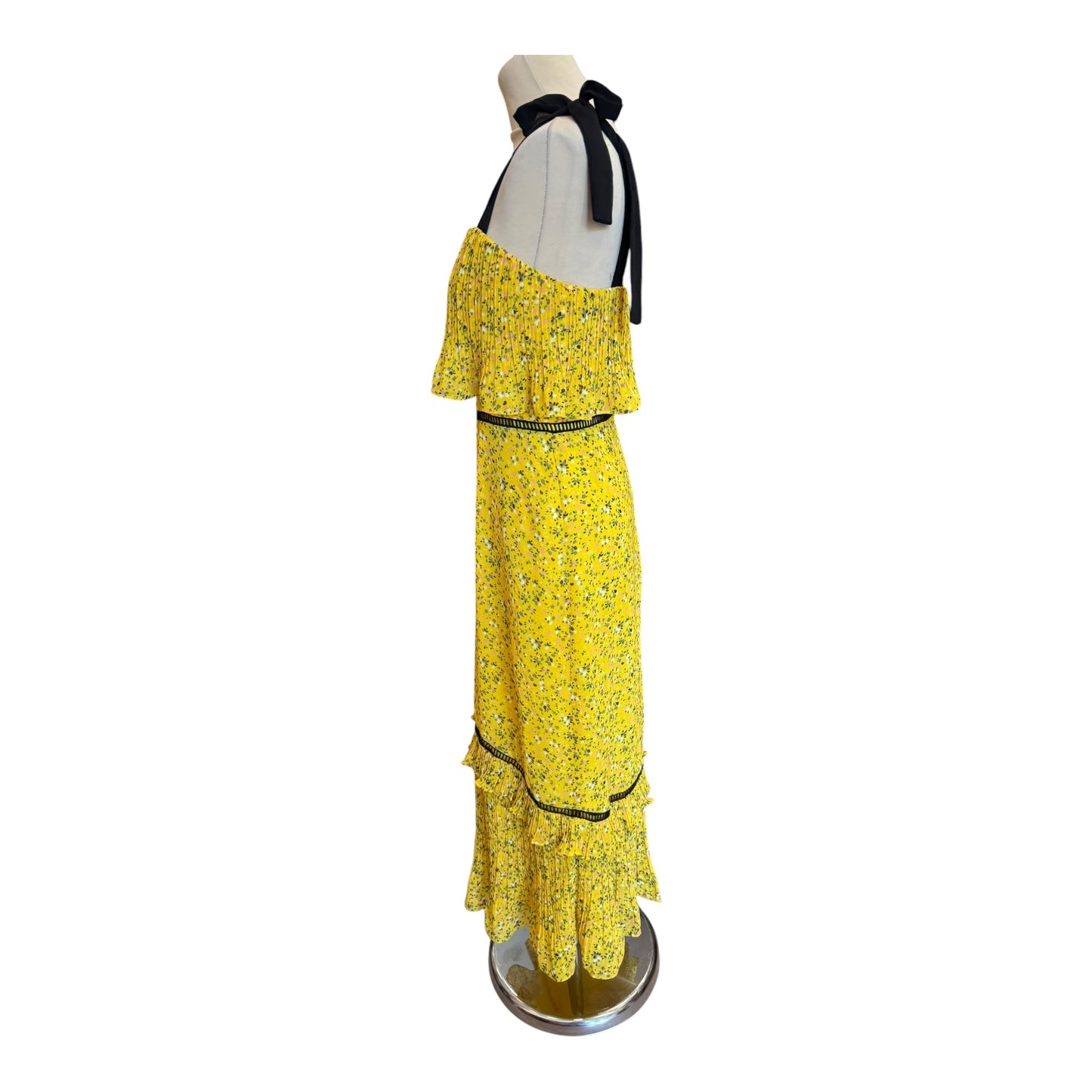 Whistles Yellow Ditsy Blossom Pleated Dress - 8