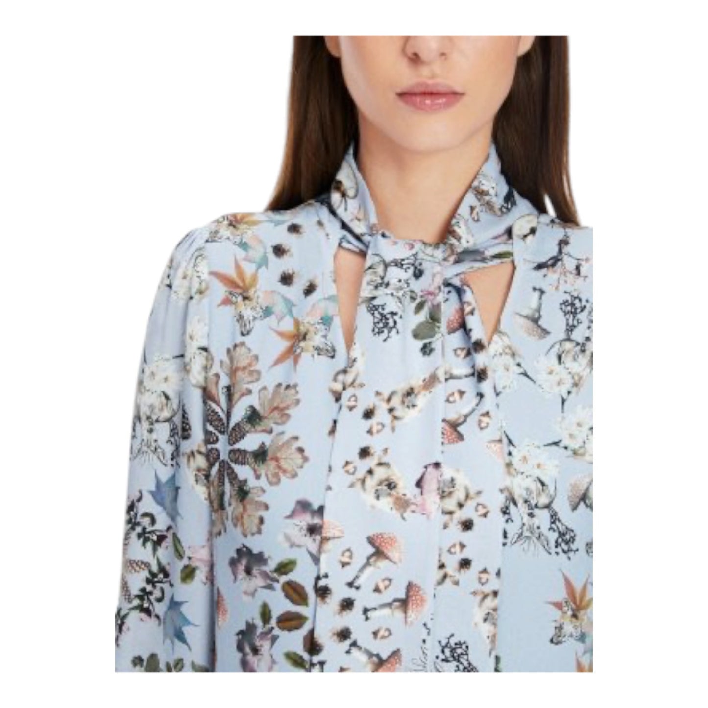 Marc Cain Tie Neck Blue Autumnal Print Dress - 14