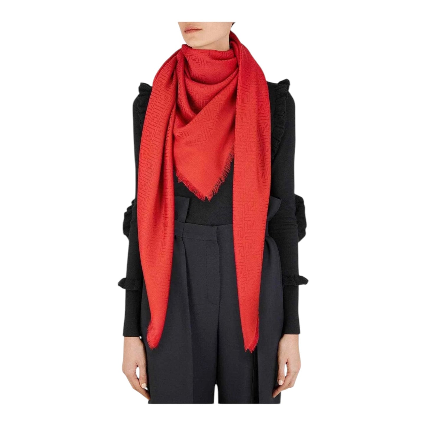 Fendi Monogram Zucca Orange Wool and Silk Scarf