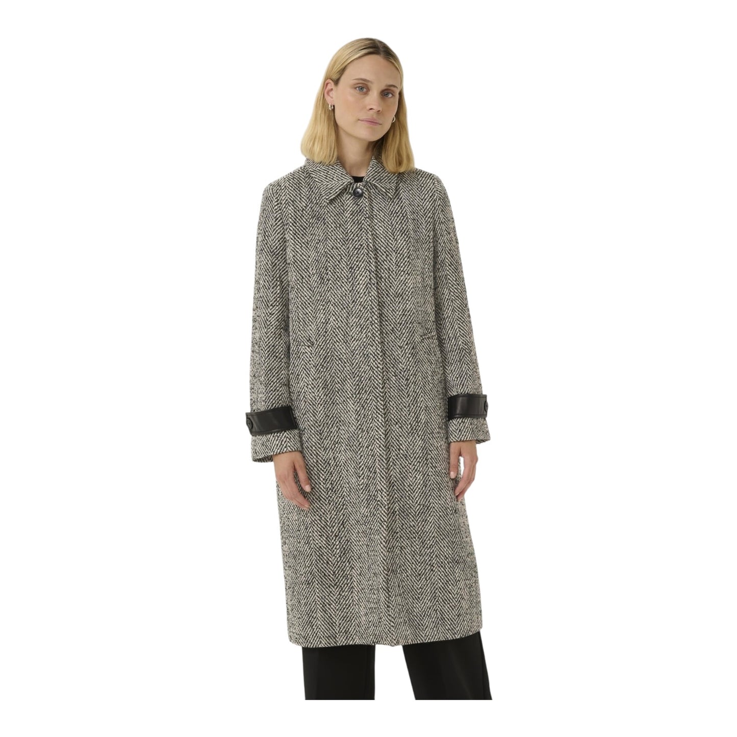 Part Two Herringbone Long Coat Grey Sybille - 16
