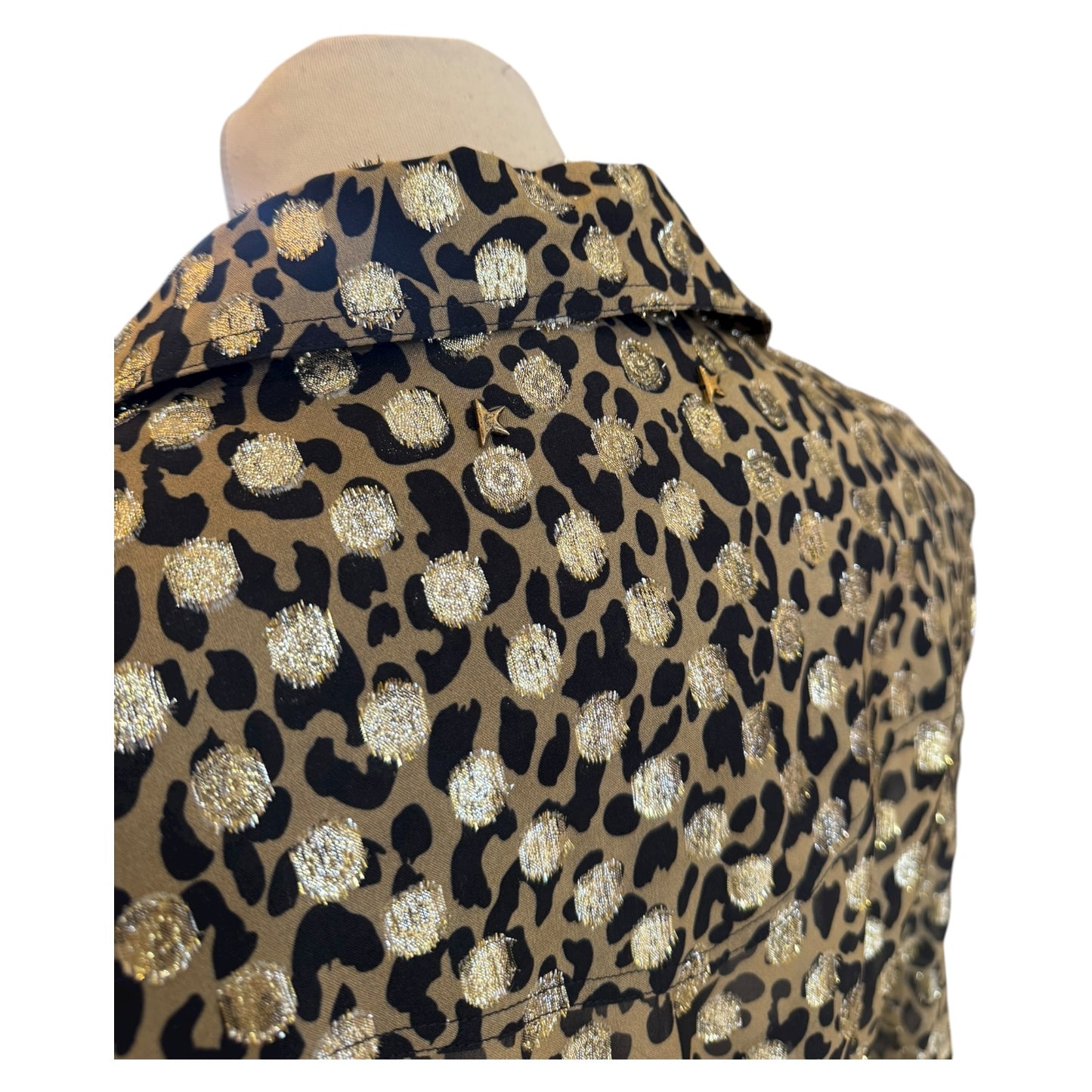 Golden Goose Belted Leopard-Print Metallic Midi Shirt Dress - 12