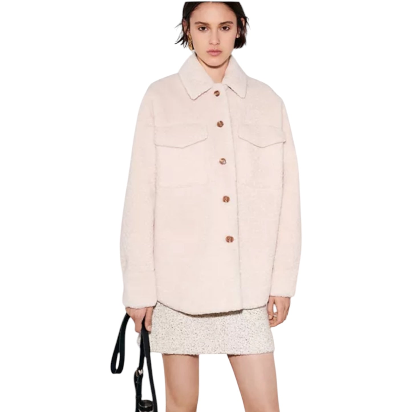 Maje Cream Shearling Coat - 12/14 - NEW