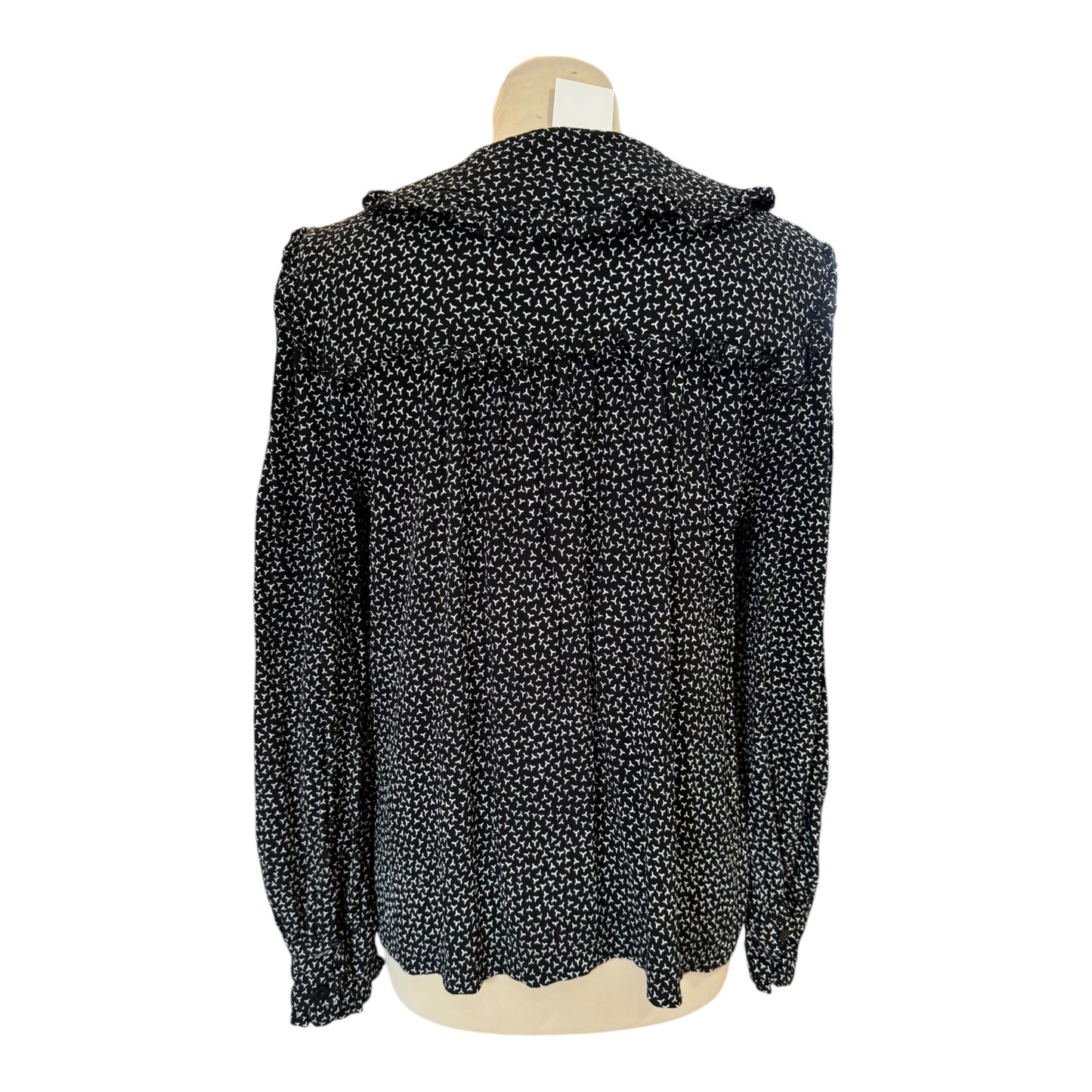 Whistles Black Y Print Ruffled Blouse - 12