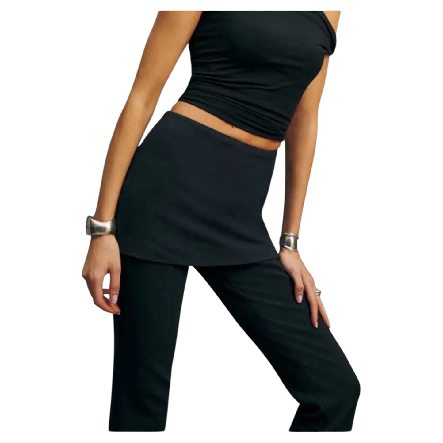 Reformation Black Priya Pants with Skirt Overlay - 10