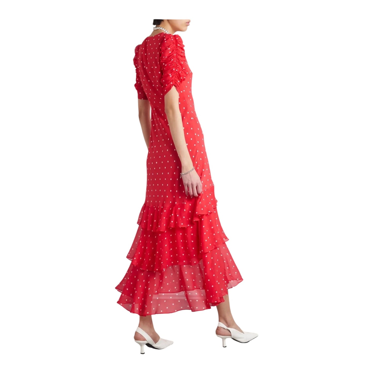 Rixo Rosheen Red Polka Dot Silk Blend Dress - 14