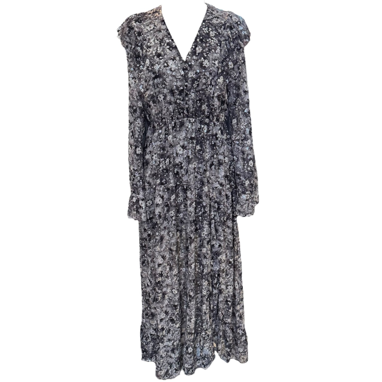 The Kooples Black and Silver Floral Dress - 10