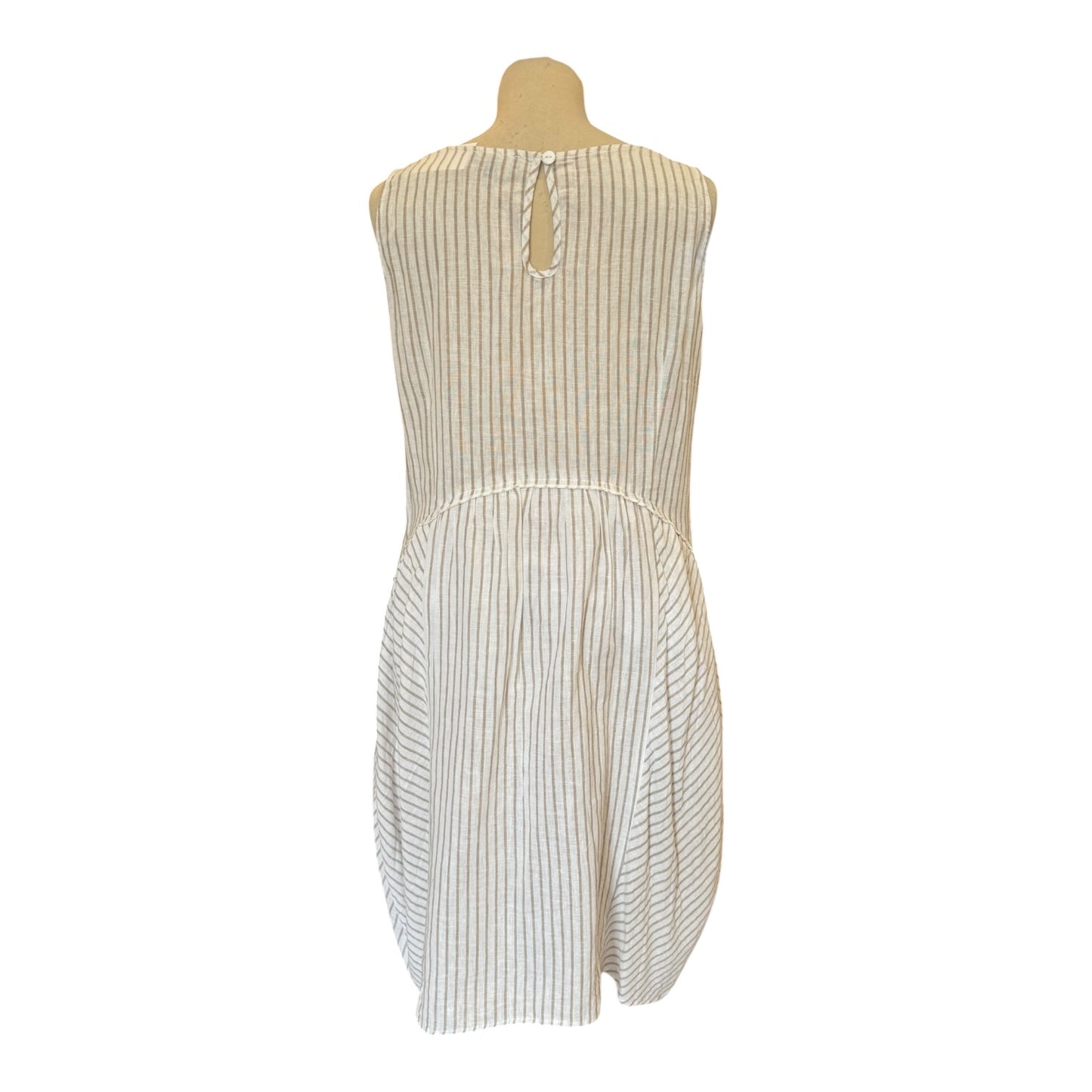 Athena Marie White and Beige Stripe Linen Dress - 10