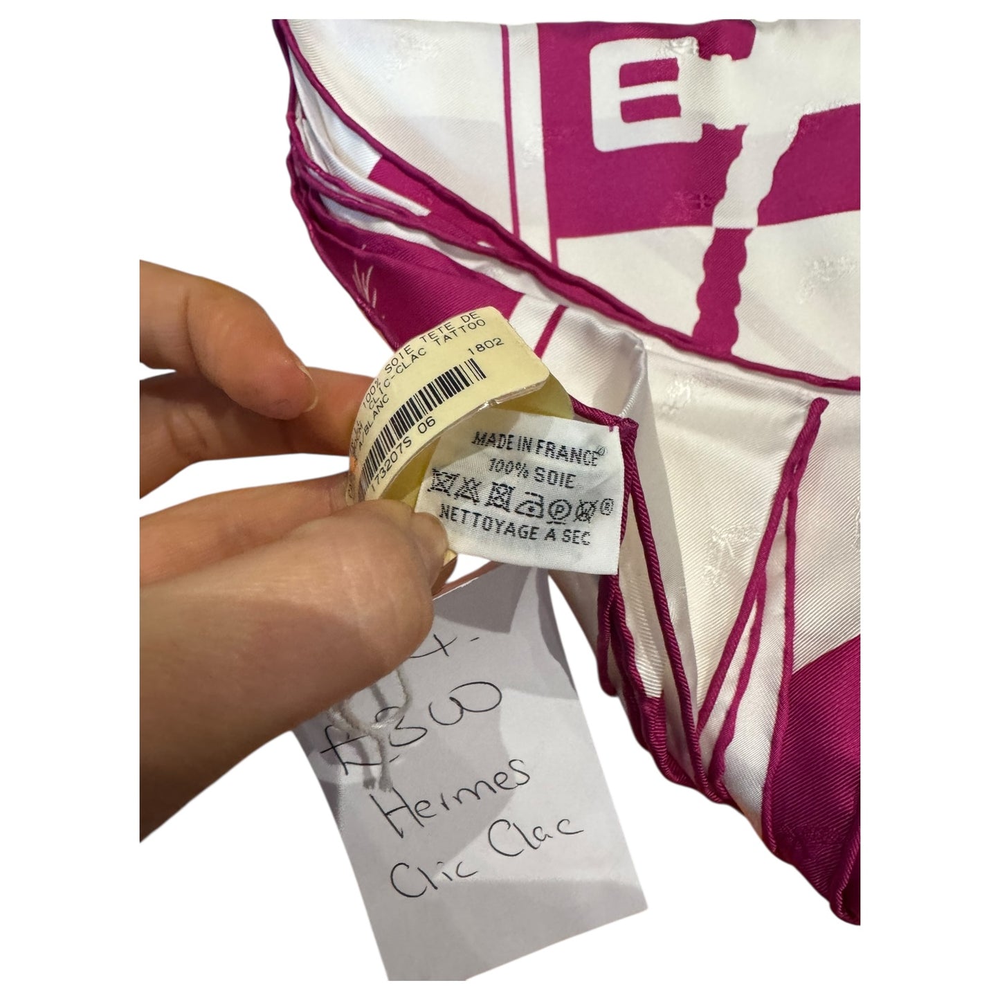 Hermes Clic Clac White and Pink Silk Scarf