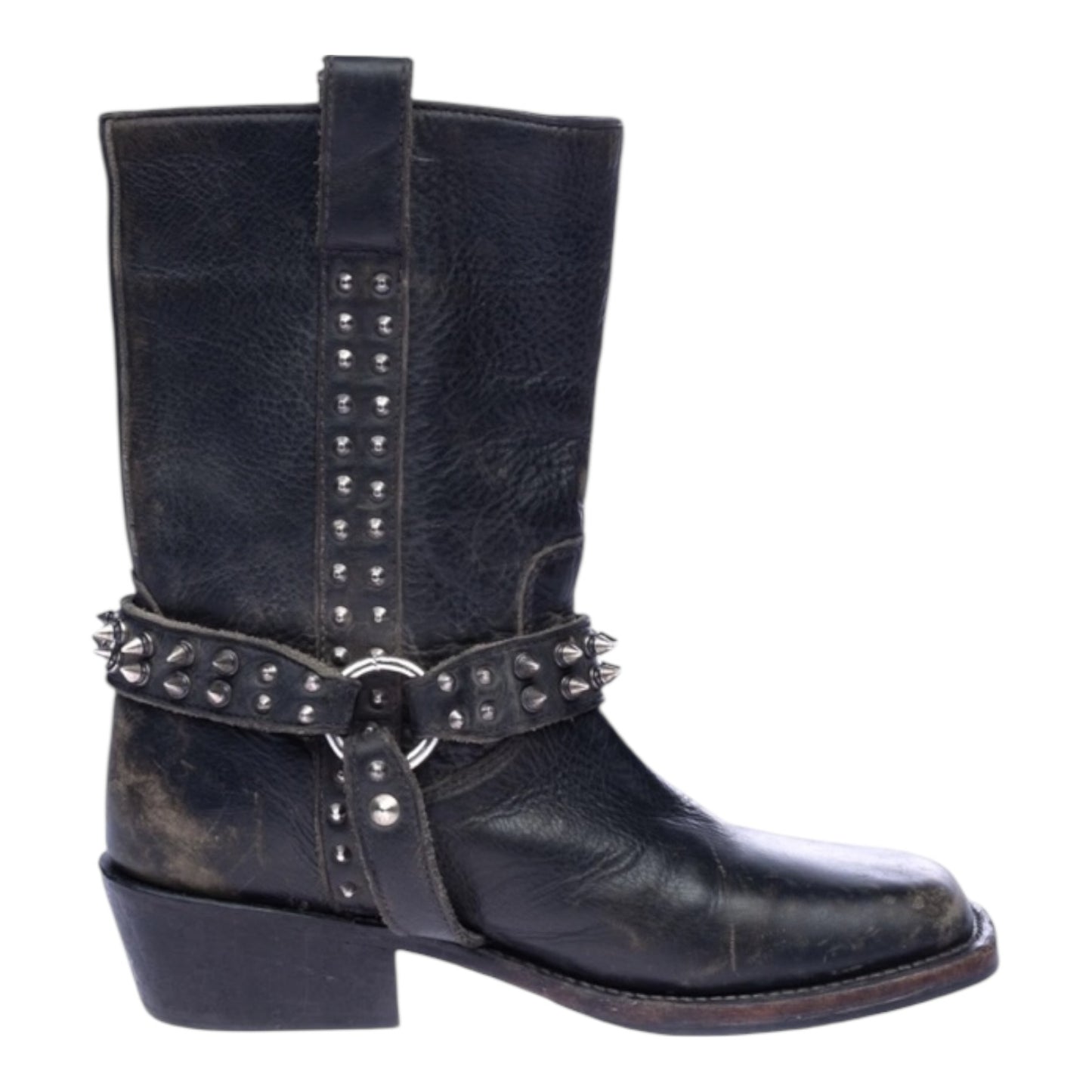 Ash Leather Mid-Calf Distressed Studded Boots - 37/4 - Worn Twice