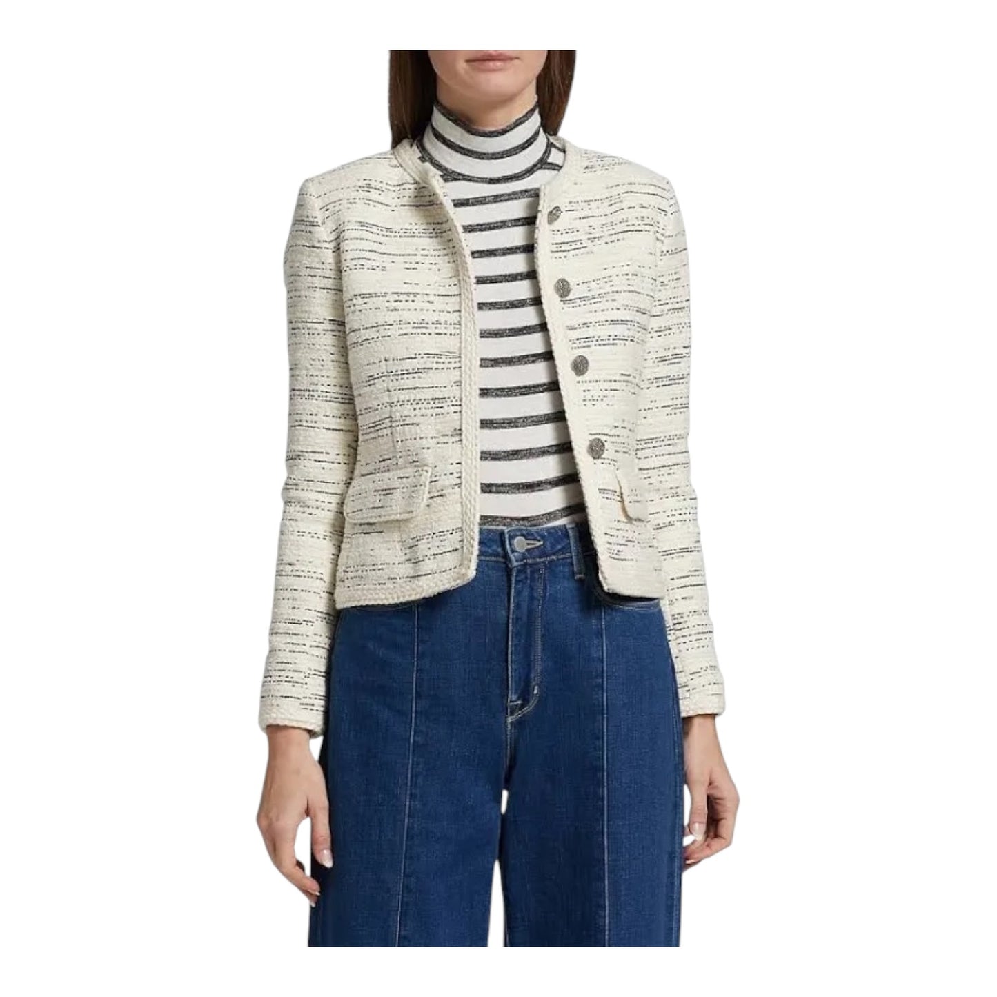 Ba&sh Cream and Black Tweed Roza Jacket - 6/8
