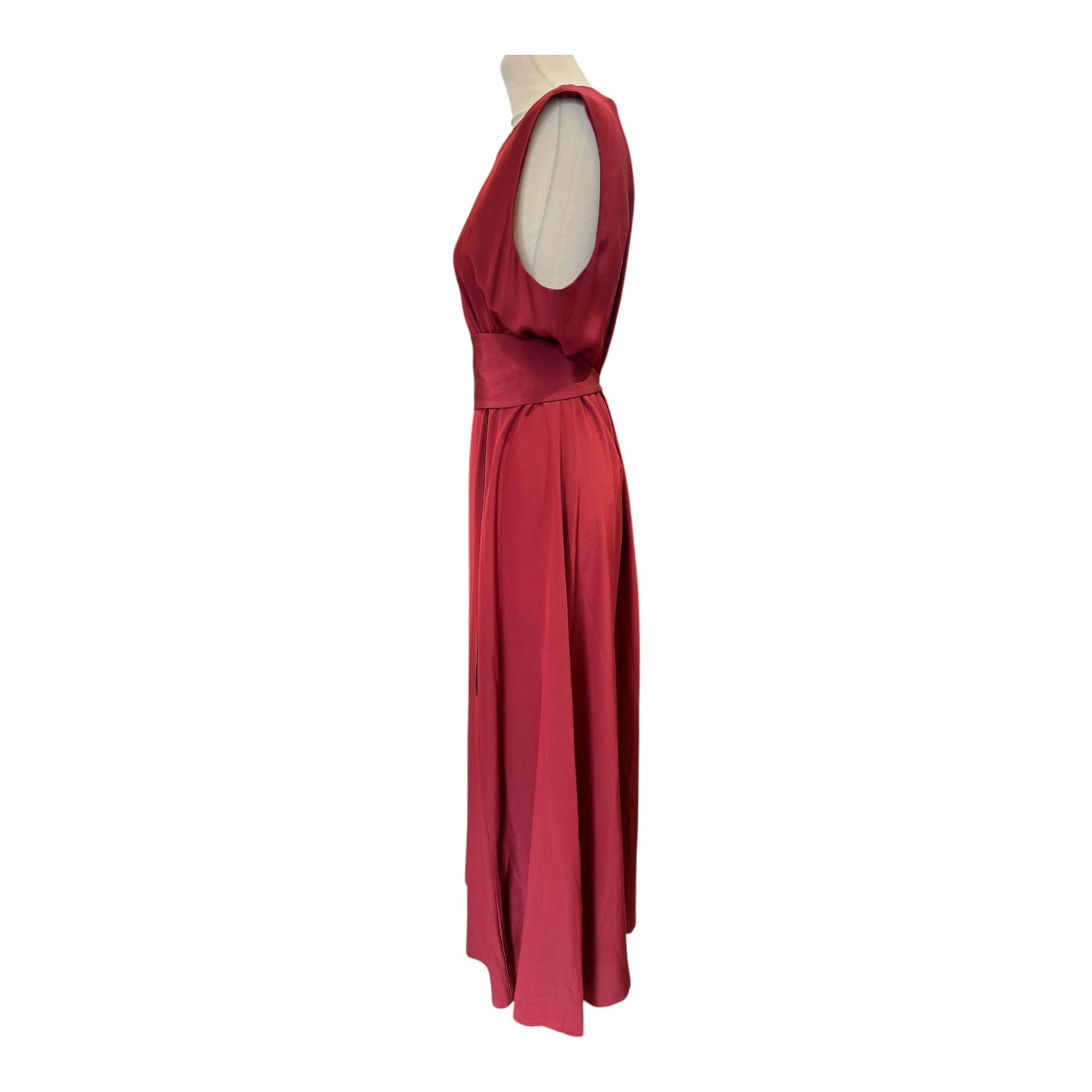 Cefinn Burgundy and Black Silk Belted Midi Dress