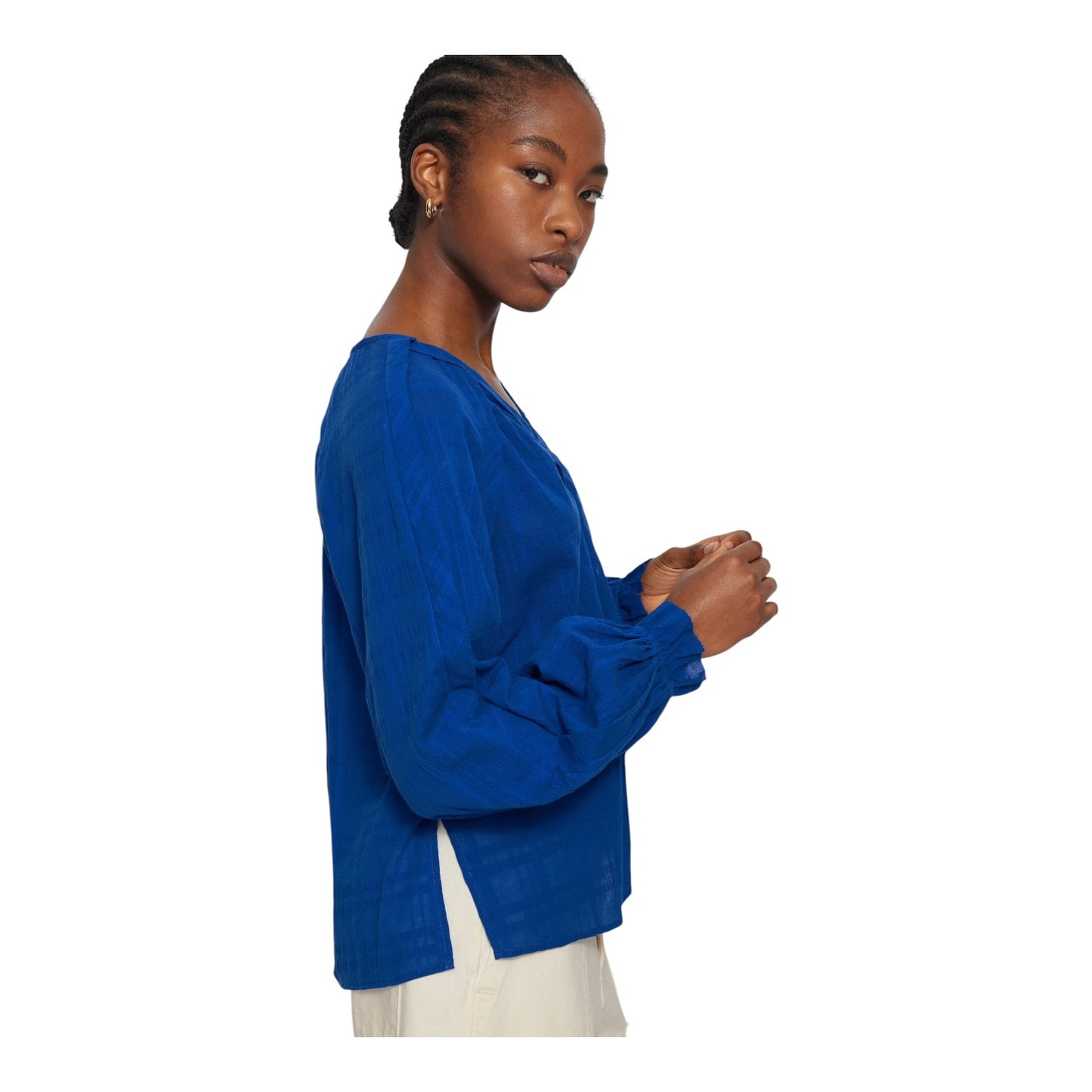 Jigsaw Cobalt Textured Cotton V Neck Top - 8