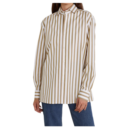 Ralph Lauren Purple Label White and Camel Stripe Shirt - 12
