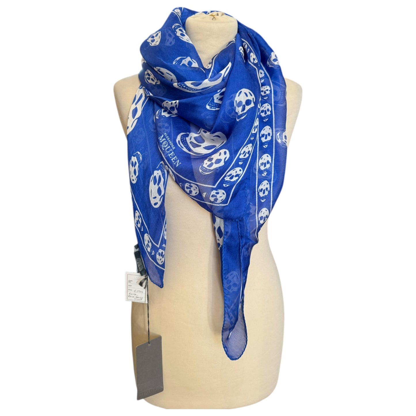 Alexander McQueen Blue and White Silk Scarf - NEW