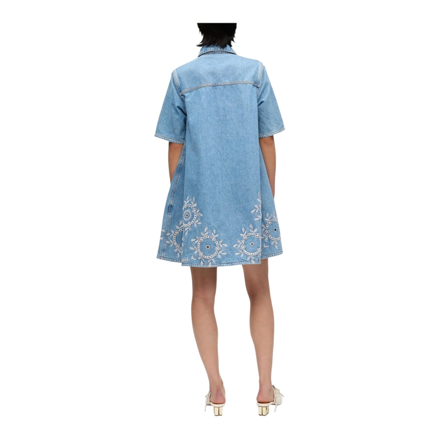 Ganni Broderie Anglaise Denim Mini Dress - 10