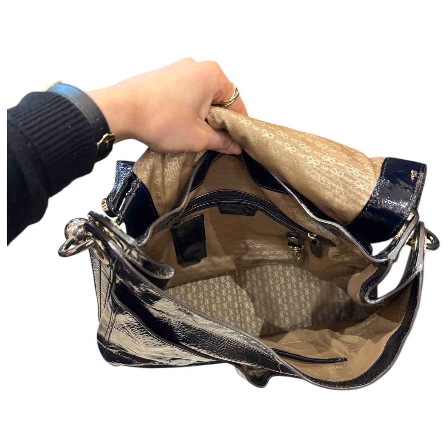 Anya Hindmarch Black Patent Leather and Silver Bag