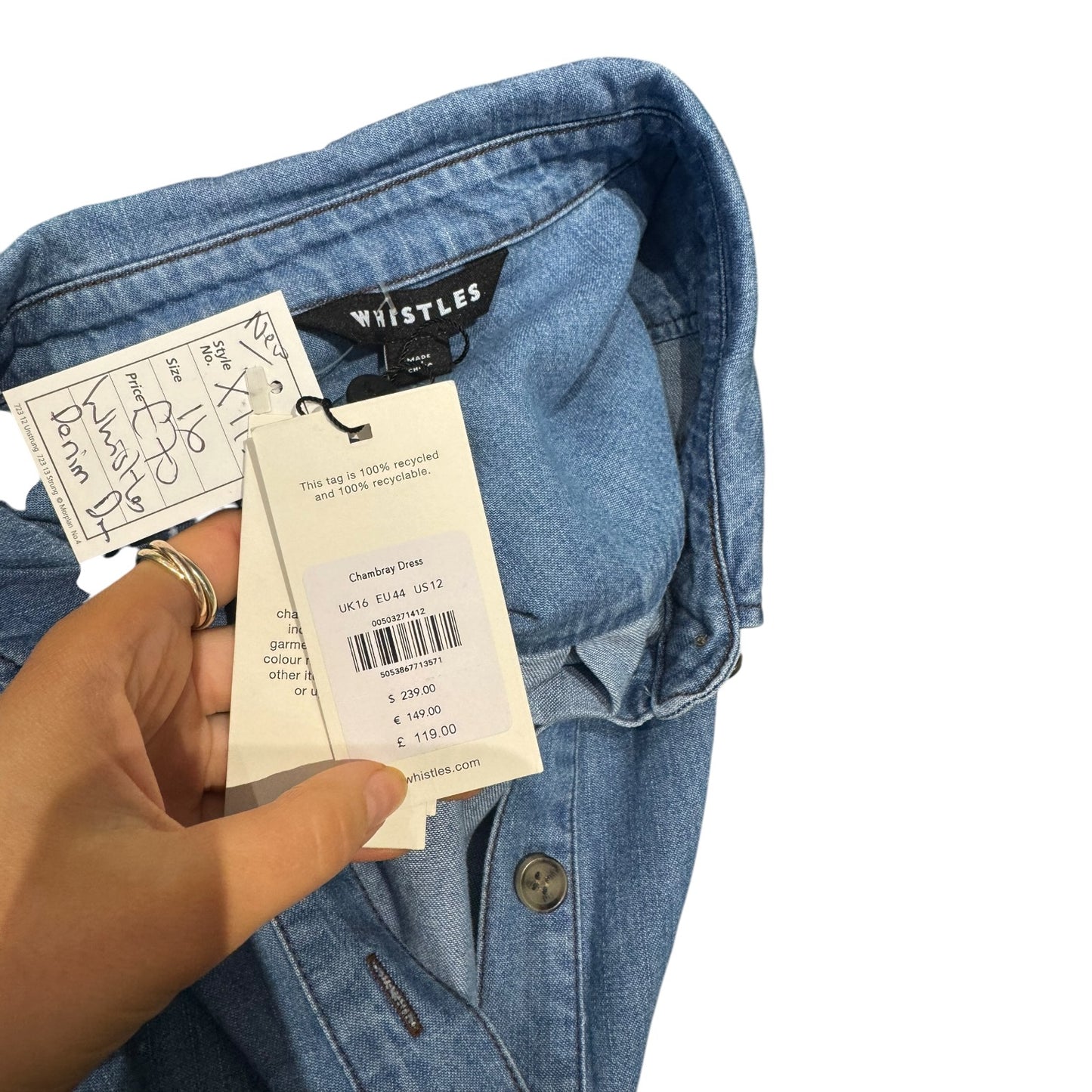 Whistles Denim Chambray Dress - 16 - NEW