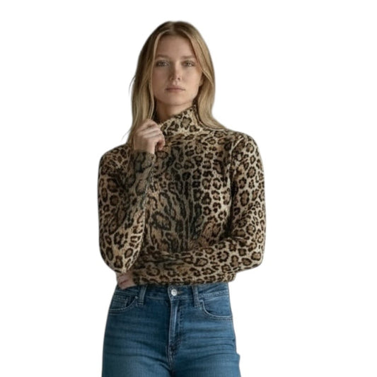 Marc Cain Tan and Black Animal Print Polo Neck Top - 14