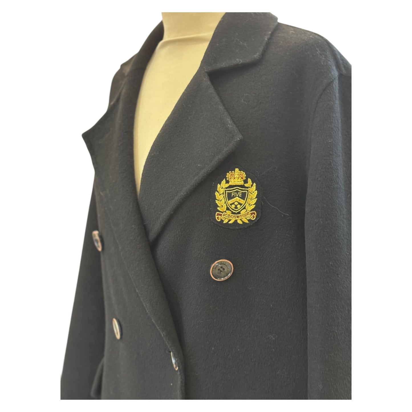 Five Black Wool Coat with Gold Badge - 12