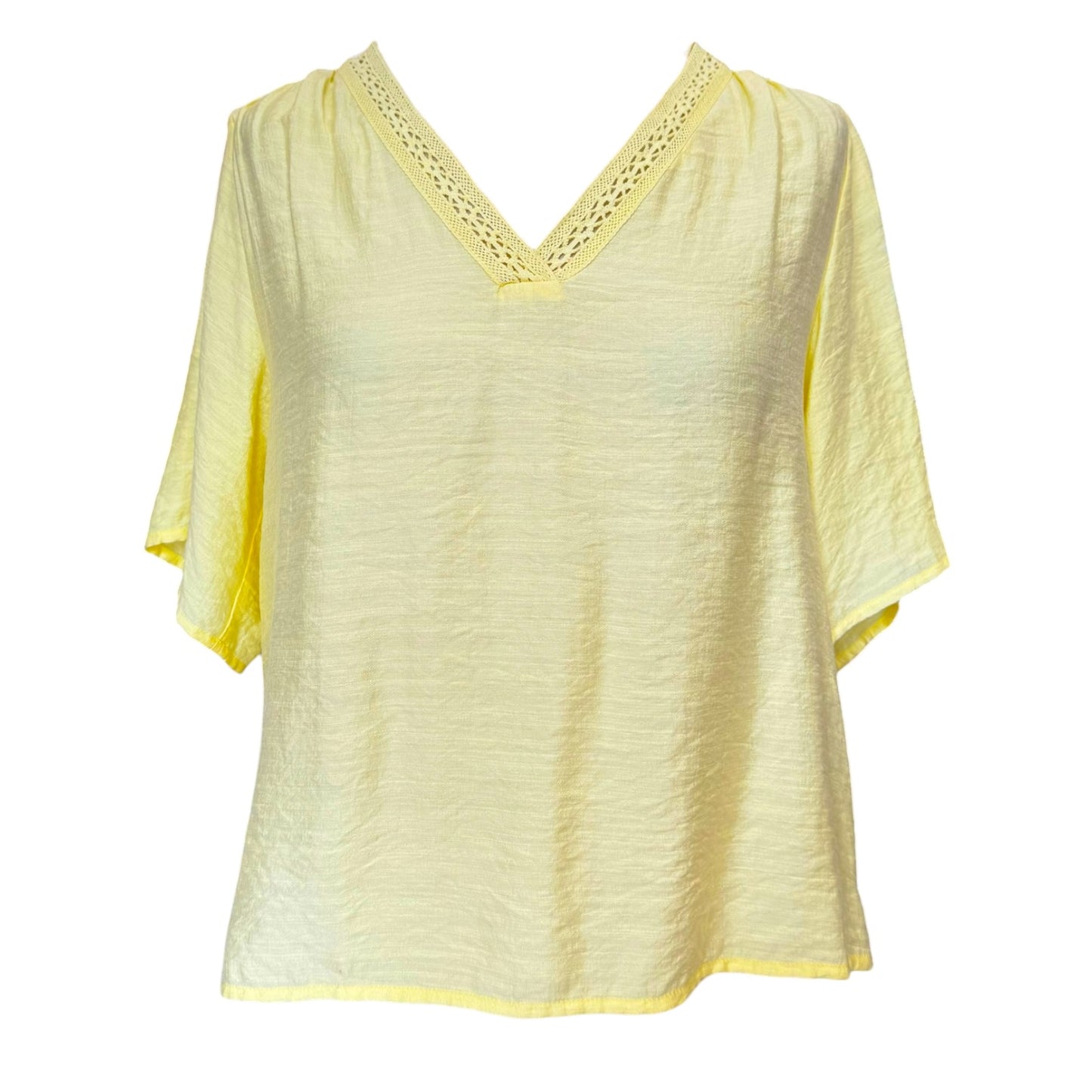 Costa Mani Yellow V Neck Blouse - 12 - NEW