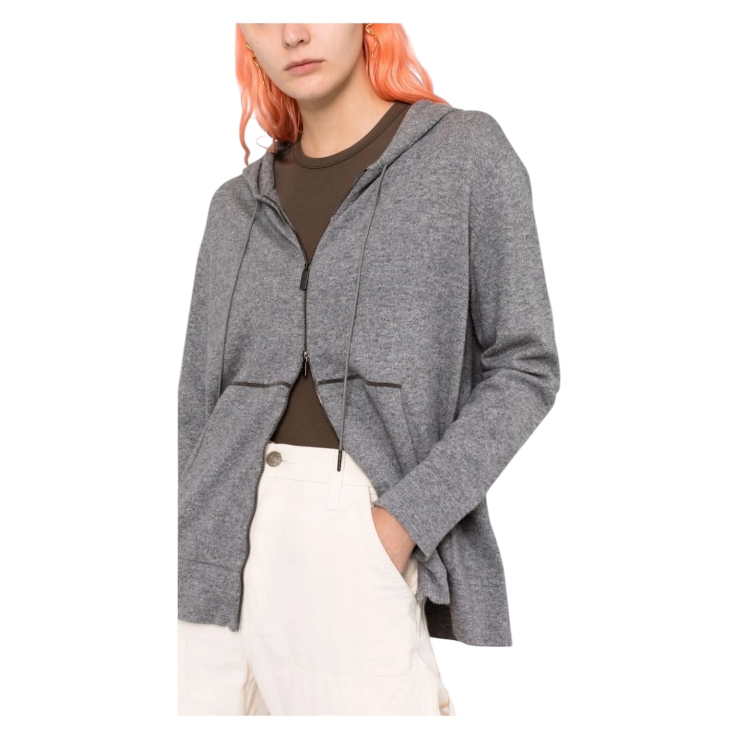 Fabiana Filippi Grey Hooded Zipped Cardigan - 14