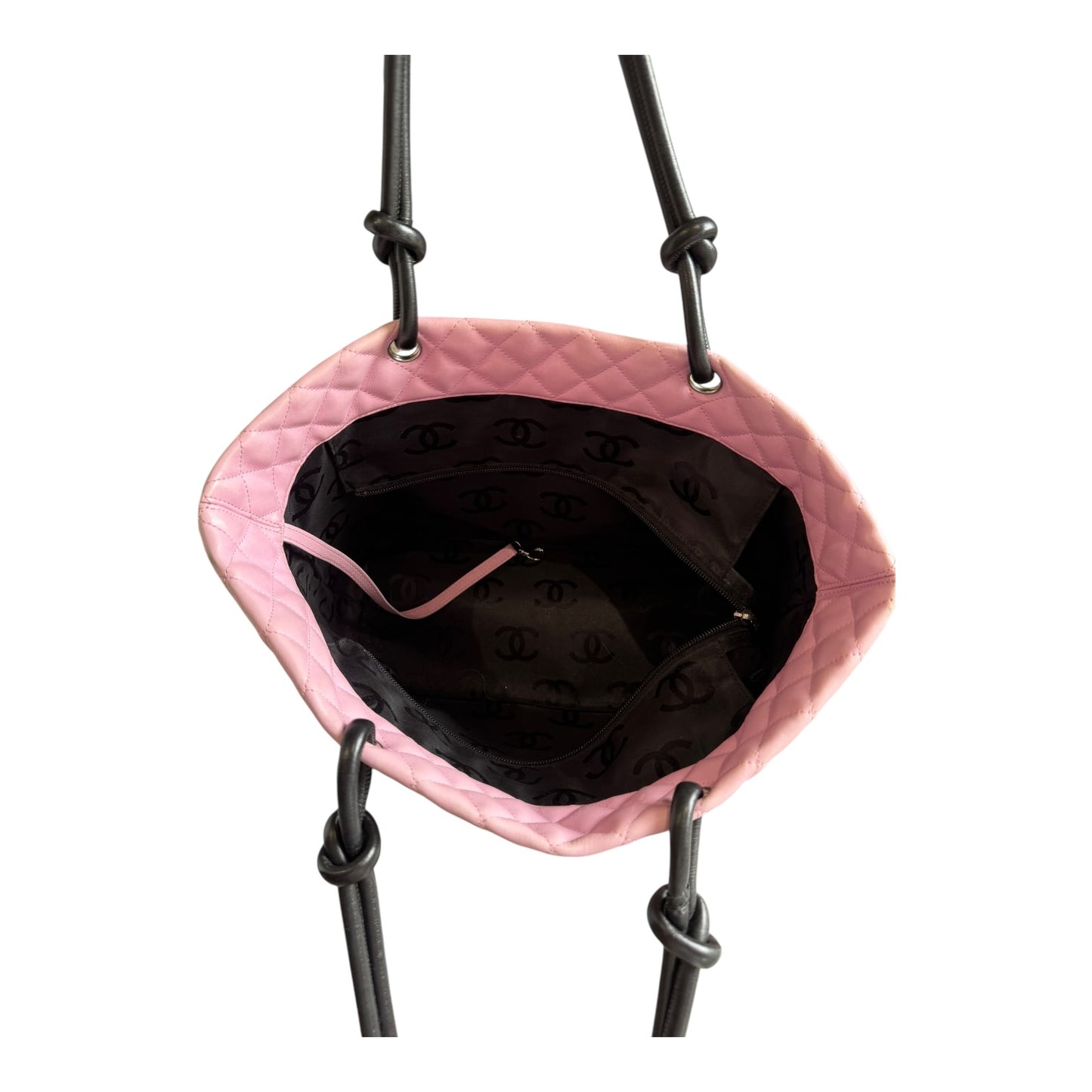 Chanel Cambon Ligne Pink and Black Quilted Tote Bag